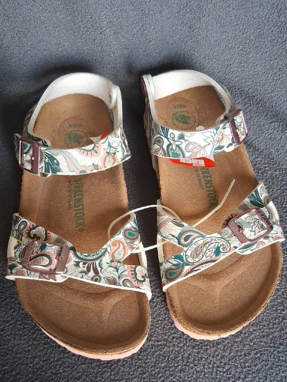 Birkenstock Paisley Double Buckle Sandals - Cream & Teal Size 33 Girl/ 21 Cm
